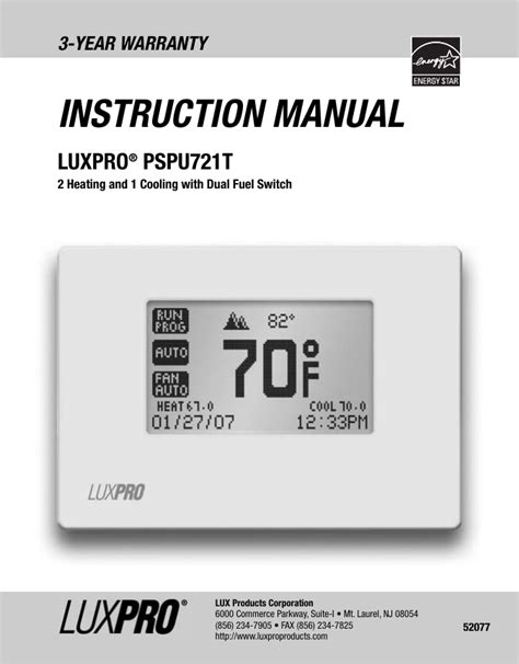 Lux-Products-PSPU721T-Thermostat-User-Manual